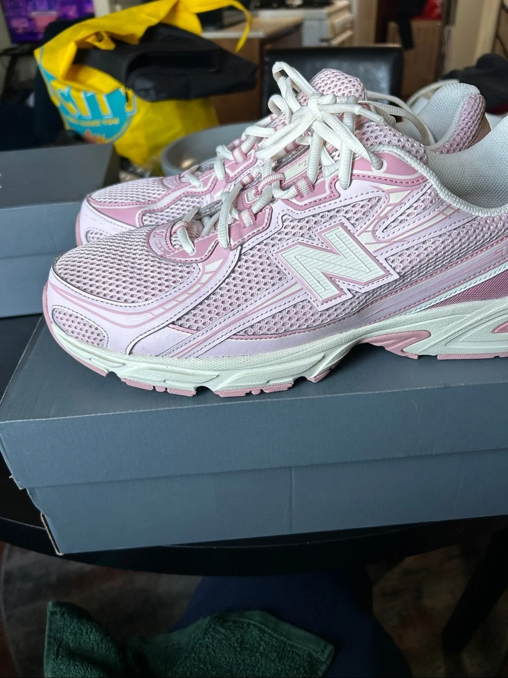 New Balance Pink and Cream Mesh Running Sneakers